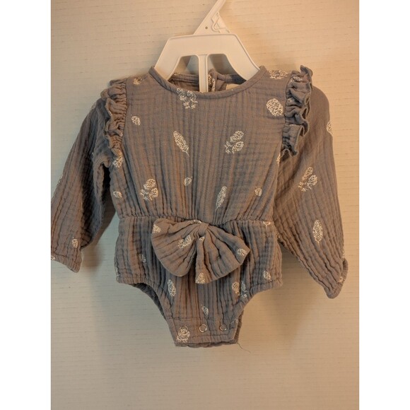 Ettie H Pippa Bubble Gray Long Sleeve  w/ Ruffle sleeve Size 0-3mths - Picture 1 of 5